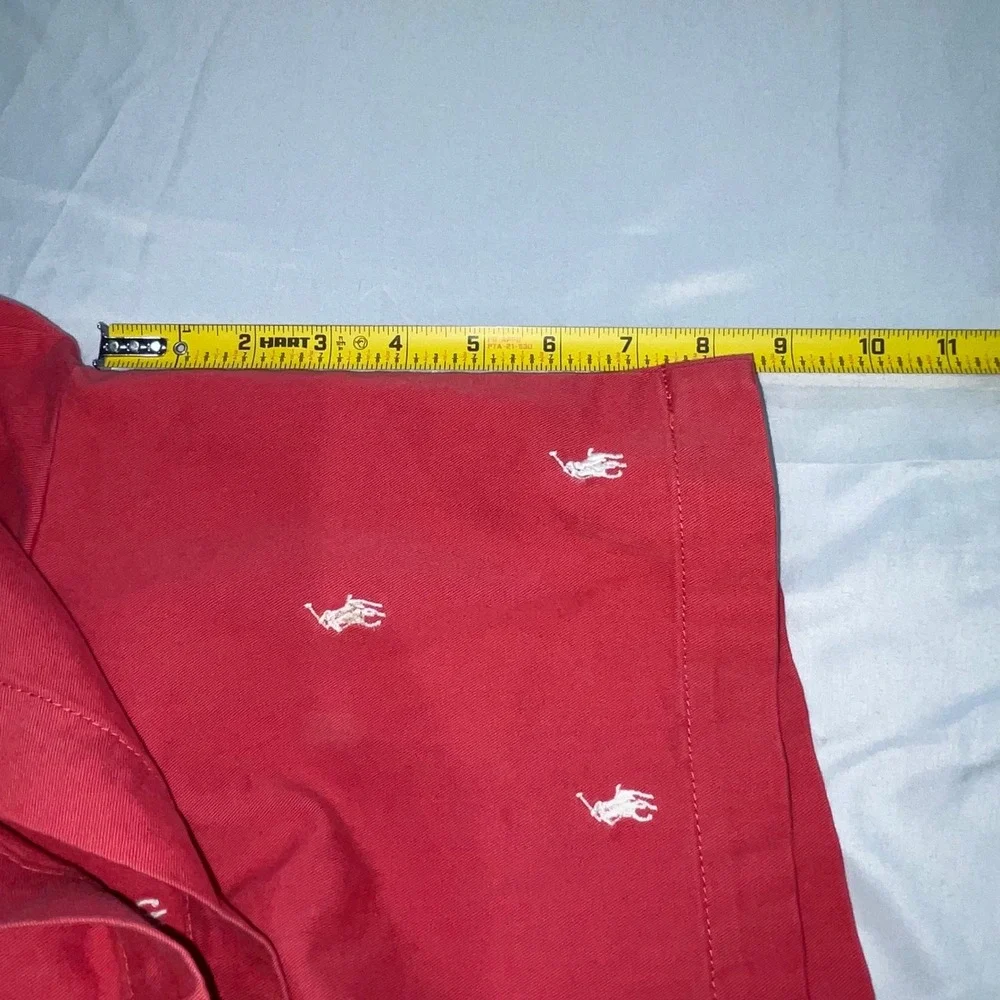 Polo Ralph Lauren Mens Tyler Short Red All Over Embroidered Pony Cotton Pleated